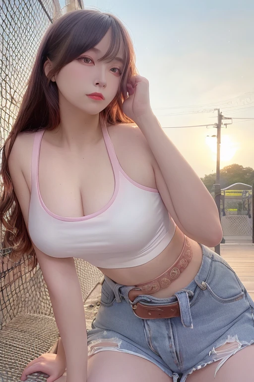 The most beautiful full-shot photos in the world of beauties, (((The whole body from head to toe))), (((Sit with your buttocks on、Knees upright and legs open))), (((Boobs sticking out of a tank top))), Look at the camera, Cute smile, Barred, Random sexy poses, high detailing, Colossal tits, Beautiful woman in tight and transparent tank top, Tank top reflects the shape of the nipples , Transparent tank top, Photorealsitic, Boobs sticking out of a tank top, White and beautiful skin, Sweaty and glowing skin, Professional Writing, Wear high heels, Black stockings