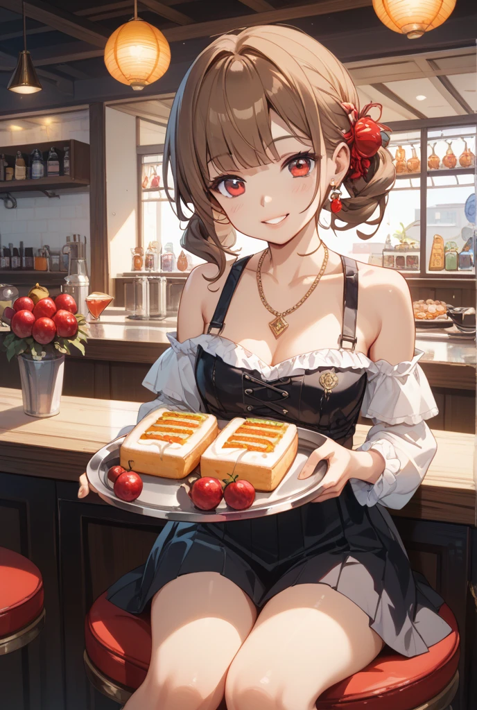 (Masterpiece, top quality, high resolution, realistic photo, realistic looking skin:1.1),
(A woman is sitting in a chair at a table in a pasta restaurant:1.8),
(She looks furious at us: 1.5),
(She is wearing a red long-sleeved mini knit dress:1.8),
(She is wearing a red long-sleeved mini knit one-piece dress made of ribbed material that shows off her curves:1.5),
(She is wearing long brown boots:1.8),
(She has brown hair in a medium ponytail:1.5),
(The location is a chair at a table in a pasta restaurant:1.5),
1 Japanese girl, solo, full bodied esbian, beautiful eyes, glowing eyes, glowing thighs, NSFW