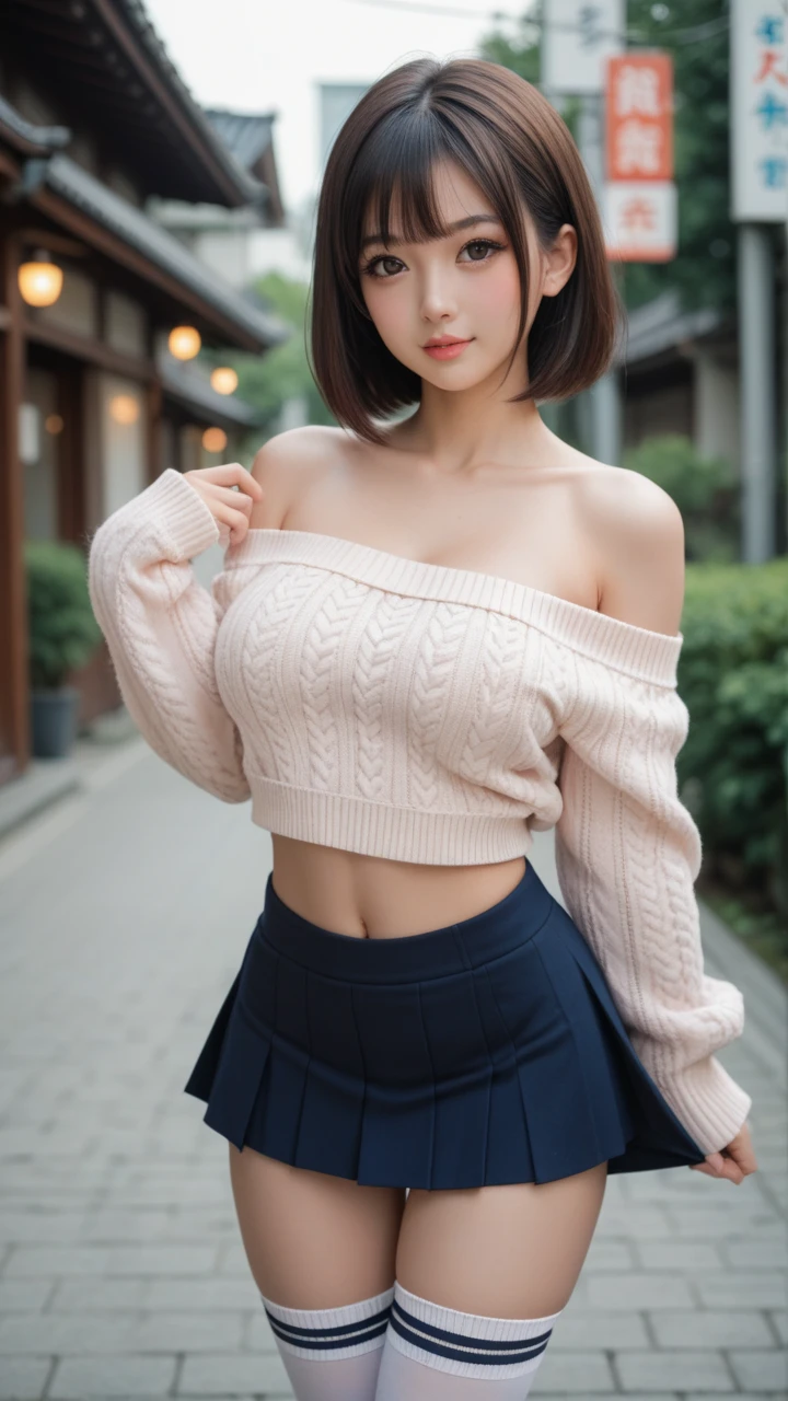 (((low angle))),((((showing me panties))))), thigh gap, ((photorealistic)),(Slim)),((AKB 48)),(Full body photo))), ((sunset in background))),((Cherry blossoms in the background)),(19 years old)),(Small bust))))), (Wearing a hat deeply))( Underneath only panties))), ((((Spring sweater)))), (((Photorealism: 6, Realistic)))), (sideways and turning around pose)),Perfect lower body shape,((Upside ponytail)),(Ribbon),(Has scrunchies on wrists)),Hair ornaments, small waist