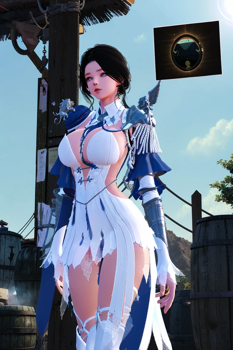 ((NSFW)), anime: imagen de estilo de una mujer vestida de blanco sosteniendo una espada, 3D render character art 8 k, lunar themed attire, Tendencias en CGVatstation, Cushart Krenz Key Art Femenino, 2. 5 d cgi anime fantasy artwork, Arte detallado de alta calidad 8K, hechicera, Stuning Fantasy 3D render, Diosa Cyborg en el cosmos