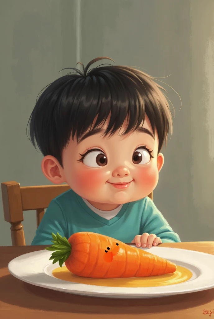 A cute little boy, Eating a piece, watermelon, in the room, Cool fan, acrylic painting, Picture book illustration, Surrealism, super detail, 16k, UHD, super detail, high details, high quality, highres, best quality --auto --s2