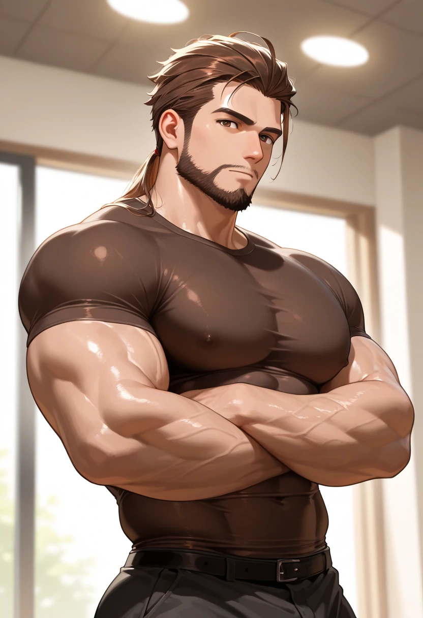 Obra-prima, melhor qualidade, ultra-detalhado, 1 homem, solo, chunk, bara, atleta, musculoso, cabelo preto, barba preta, barba no queixo, bigode, there is a man with a beard and no shirt on, peitoral a mostra, peludo, atraindo homem corpulento, personagem musculoso, homem robusto, bonito, arte de personagem masculino humano, arte oficial de personagem, design de personagem masculino, like a titan, muscle male hero, personagem masculino, blair armitage, mid-scene of um cara bonito, cueca, perto do espectador, bottom view