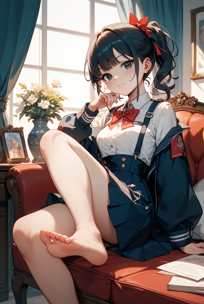 ((Masterpiece: 1.3)), ((Absolute Resolution: 1.2)), ((Highest Quality: 1.4))), ultra-detailed, super-detailed face, complex and detailed eyes, one girl, slick nasal bridge, detailed mouth, meticulous and cute smiling expression, realistic bumps on human body, silky smooth hair texture, (excited face and humiliated, (( realistic skin)), ((stylish and cute designed school uniform: 1.6, black stockings denier 20:1.4)), ribbons, hat, ruffles, lace, girl with one-length bob-cut braids, adornments of cute design appropriate for her age, (sitting pose with legs spread left and right and hips floating: 1.3), Innocent hand motions, (white skin:1.3), softly swaying breasts filled with large amounts of fat, cinematic lighting, perfect shading, (((cute nursery))), shaded realistic lighting, Reflecting the whole body