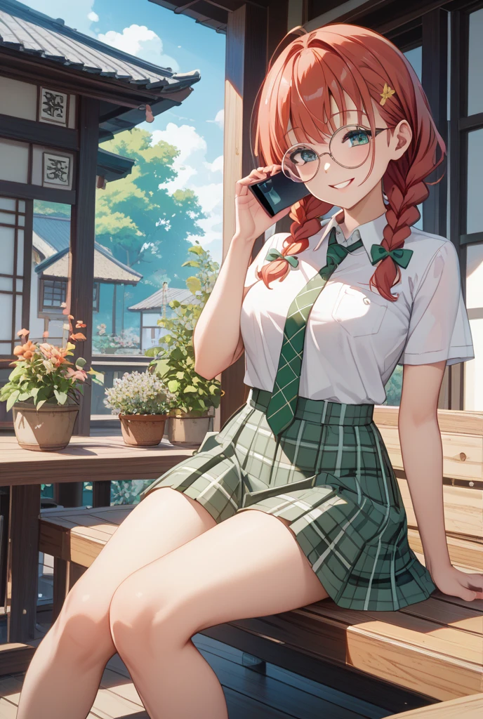 solo, <lora:schoolkid orasV3:0.7> schoolkid oras, hair bobbles, sleeveless shirt, brown skirt, kneehighs, sneaker, smile, game boy, <lora:TorinoV71:1>, ultra detailed, masterpiece, best quality, aesthetic, detailed,