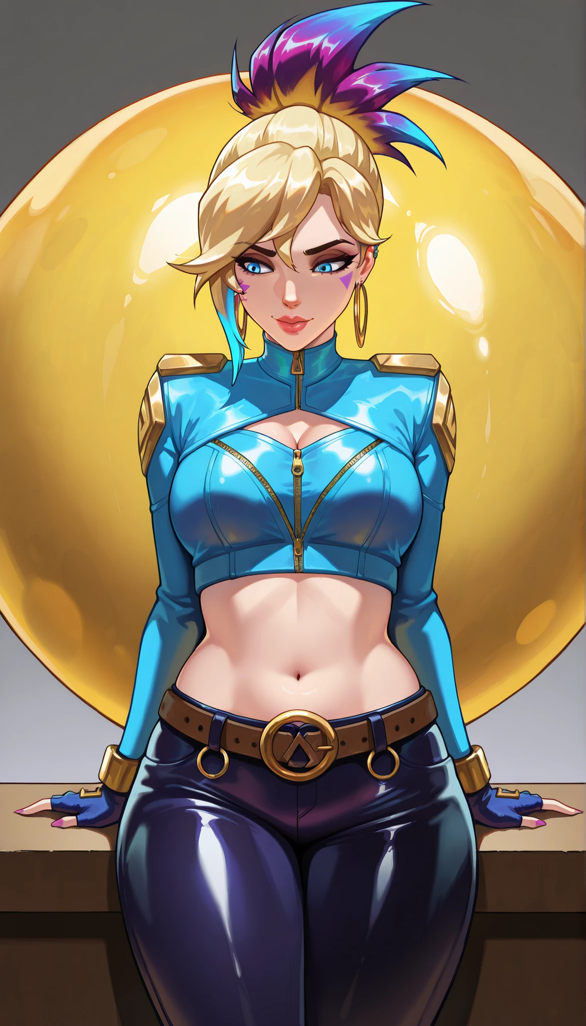 score_9, score_8_up, score_7_up,score_6_up, score_5_up, score_4_up, detailed soft lighting, 1girl, solo, large breasts, AchaseDG, hort hair, blonde hair, green eyes, plain white shirt, black gloves, crop top, green and black pants, belt, fingerless gloves, (tight clothes:1.3), (on a luxurious mega yacht:1.4), standing, provocative poses, looking at viewer, smile, closed mouth, (masterpiece, best quality, highly detailed, beautiful),