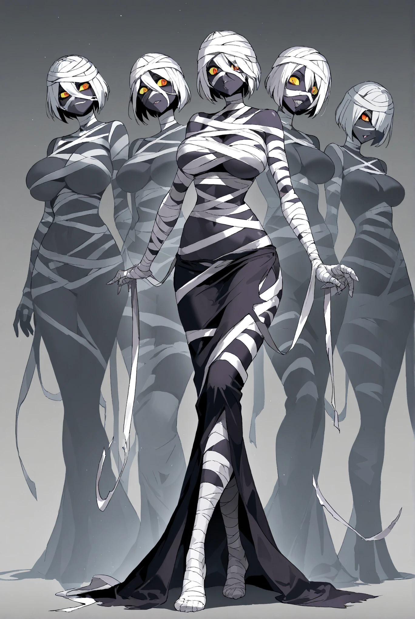 wraps around entire body, male, skinny boy, male, femboy, feminine male, effeminate, bulge, big bulge, , one eye exposed, full body, full_body, simple background, standing, bandages around entire body, arm wraps, leg wraps, body wraps, face wraps, wrapped completely in bandages, solo, hair over one eye