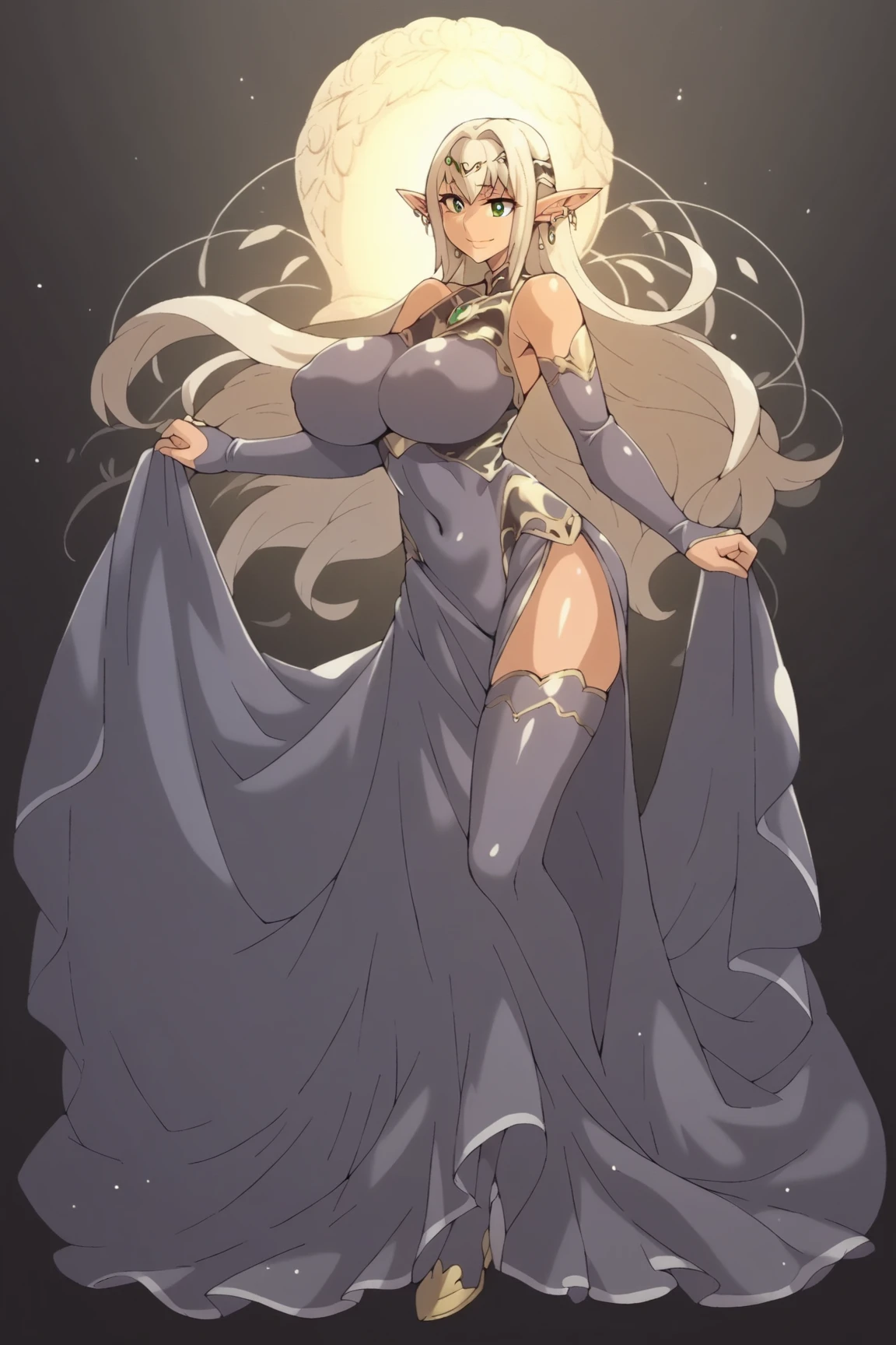 (masterpiece, best quality), intricate details,
1girl, hansarang_demon , 1girl , solo, solo focus , long hair, white hair, hairband, thighhighs, large breast, blue eyes, very long hair, black leotard,