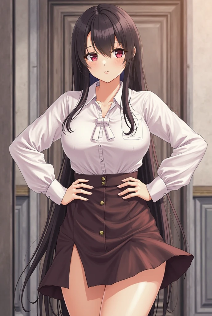 ((Tabletop, Highest quality, High resolution, , Pixel Perfect, 4K,))), 1 female, 、The whole body is visible、 ((Long Wavy Hair, bangs, Brown Hair)), ((Brown eyes, Beautiful eyelashes, Realistic eyes)), ((Detailed face, Blushing:1.2)), ((Smooth texture:0.75, Realistic texture:0.65, Realistic:1.1, Anime CG Style)), Medium sized breasts, Dynamic Angle, Perfect body, (( , , Beautiful Priest、、 Priest off-shoulder jacket、Pleat Long Flare Skirt、、)), Gold Hair Ornament、Cross Necklace、、Very embarrassing panic smile, 、Gorgeous church basilica、、、、Hold a big Bible、、、、Lace panties are visible、Bring your arms together、Stick your butt out、、、 、Angle from below)、