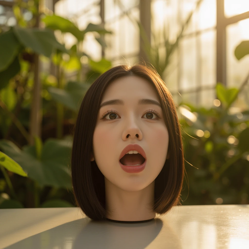 1girl, Chinese, (disembodied head:1.7), (head), (((best quality))),(((ultra detailed))),(((masterpiece))),(head in a glass box),(display case), spotlight, exhibition hall, earrings. 8k, HDR, photorealistic, realistic, Sony ZV 1, looking at viewer,