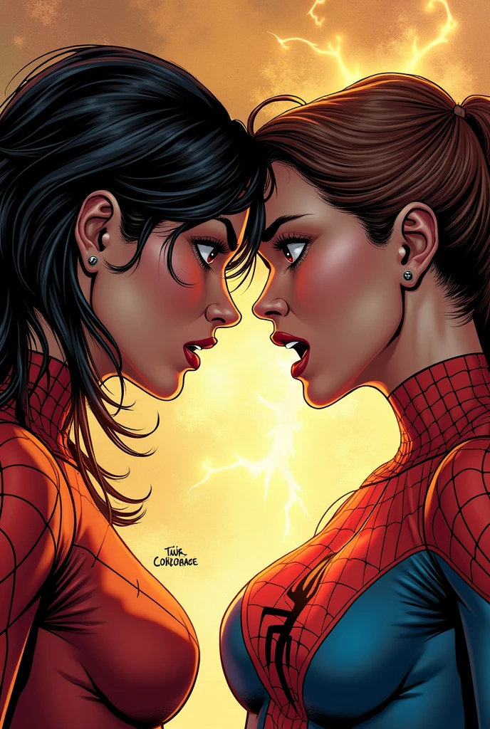 Sticking out the navel、newyork、She wears a torn Spider-Man suit,wearing skirt、 Red and black color scheme,Dynamic、masterpiece、top-quality、ultra-detailliert、ighly detailed、beautiful detailed brilliance、超A high resolution
