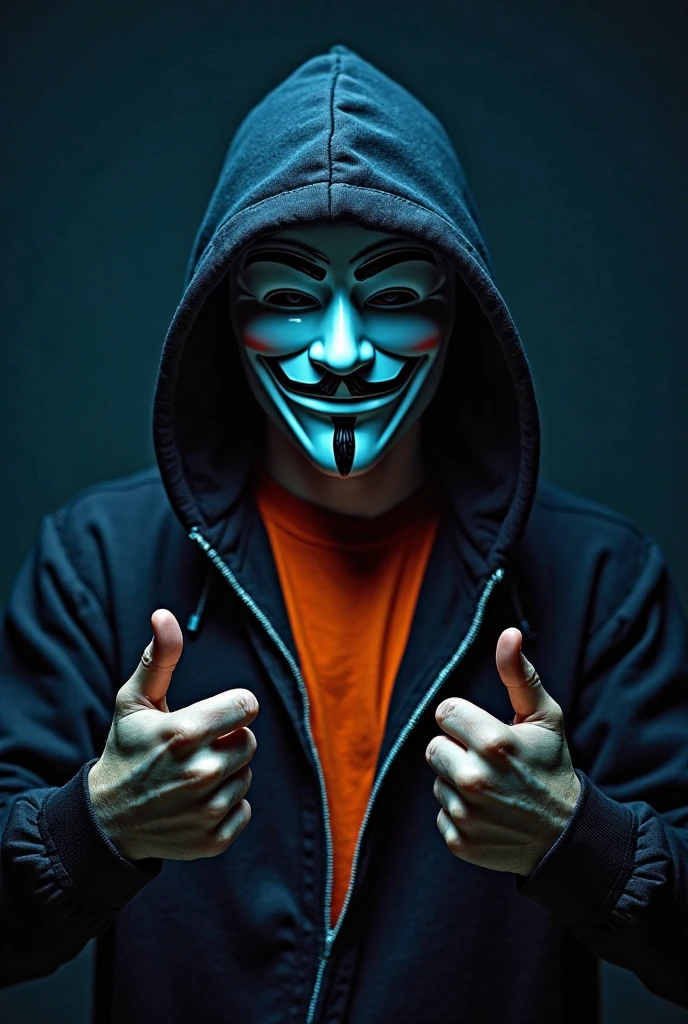 Man with an Anonymous mask flipping the bird to the camera.