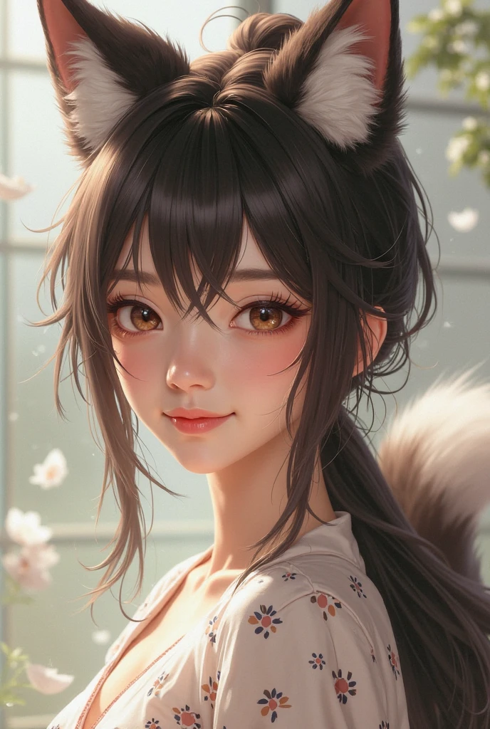 （8K、top-quality、​masterpiece:1.2）、（reallistic、Photorealsitic：1.37）、The ultra-detailliert、girl with、cute little、（a smile：1.1）、beautidful eyes、（Brown hair、Curly hair、Twin-tailed）、Floral yukata、full bodyesbian、Innocent