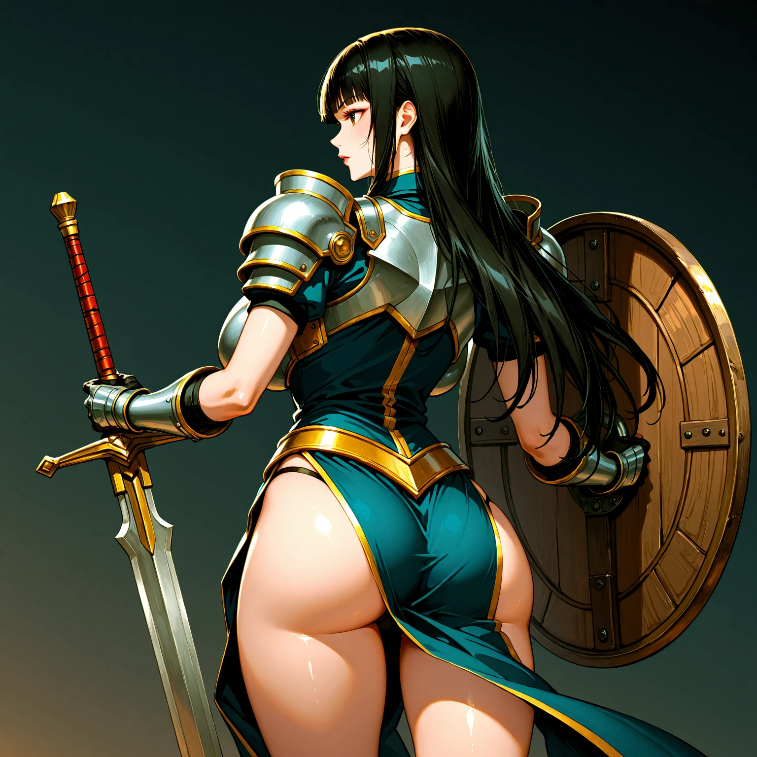 (high resolution, pixel perfect, realistic, gorgeous illustrations), (hyper quality, muste piece, etheric: 1.4), (((1girl))), ((((black skin)))), clothed, (((((((Buttlift))))))), (((((((stand,open legs))))))), tattoo, mature woman, cool atmosphere, grey hair, ((((hair over one eye)))), ((Exquisite face)), (clear face), (((((((muscular))))))), ((thick thighs)), (((wide hips))), ((Big breasts that are about to burst)), fighter, (((woman))), ((((wh_chi_armor)))),  ((leotard)), ((((loincloth)))), (shiny skin), ((((gleaming skin)))), (((sweat))), simple background,