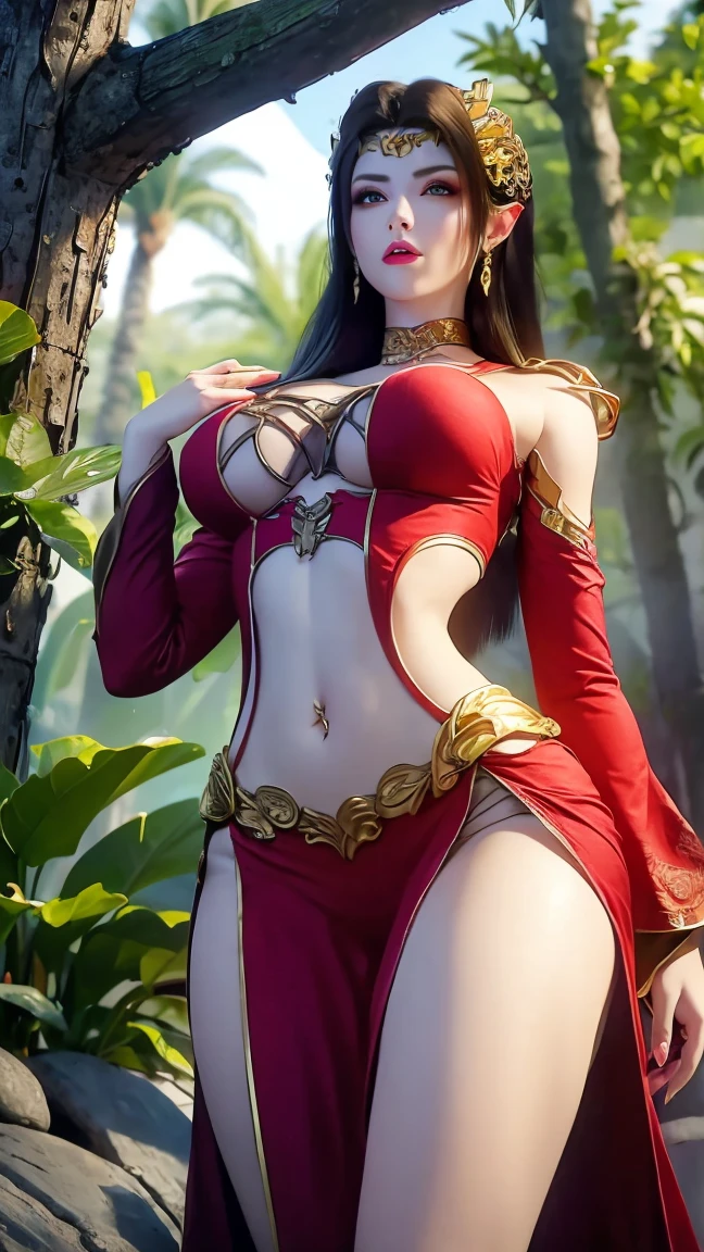 ultra realistic 8k cg, flawless, clean, masterpiece, professional artwork, famous artwork, cinematic lighting, cinematic bloom, perfect face, beautiful face, fantasy, dreamlike, unreal engine 5, science fiction, lace, lace trim, lace-trimmed legwear, luxury, jewelry, diamond, gold, pearl, gem, sapphire, ruby, emerald, intricate detail, delicate pattern, charming, alluring, seductive, erotic, enchanting, hair ornament, necklace, earrings, bracelet, armlet,halo,autumn. ((,1girl, pov,best quality,)) ,((((,1girl, solo, huge fake breasts:1.5, goddess dress, half body, looking at viewer, standing))))