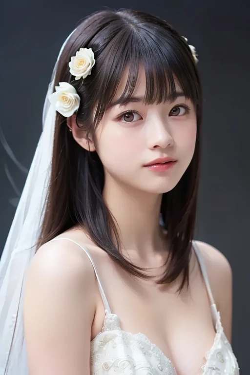 Tabletop, highest quality, 8k, 85mm, RAW Photos, Absurd, Award-winning portrait, alone, Violet, Gardenias, Delicate girl, Upper Body, Idol's face, night, neon, Digital SLR, View Viewer, nature, Frank, Sophisticated, Zola々right, Professional Lighting, Film Grain, chromatic aberration, (Bokeh:1.1),Off-the-shoulder tops