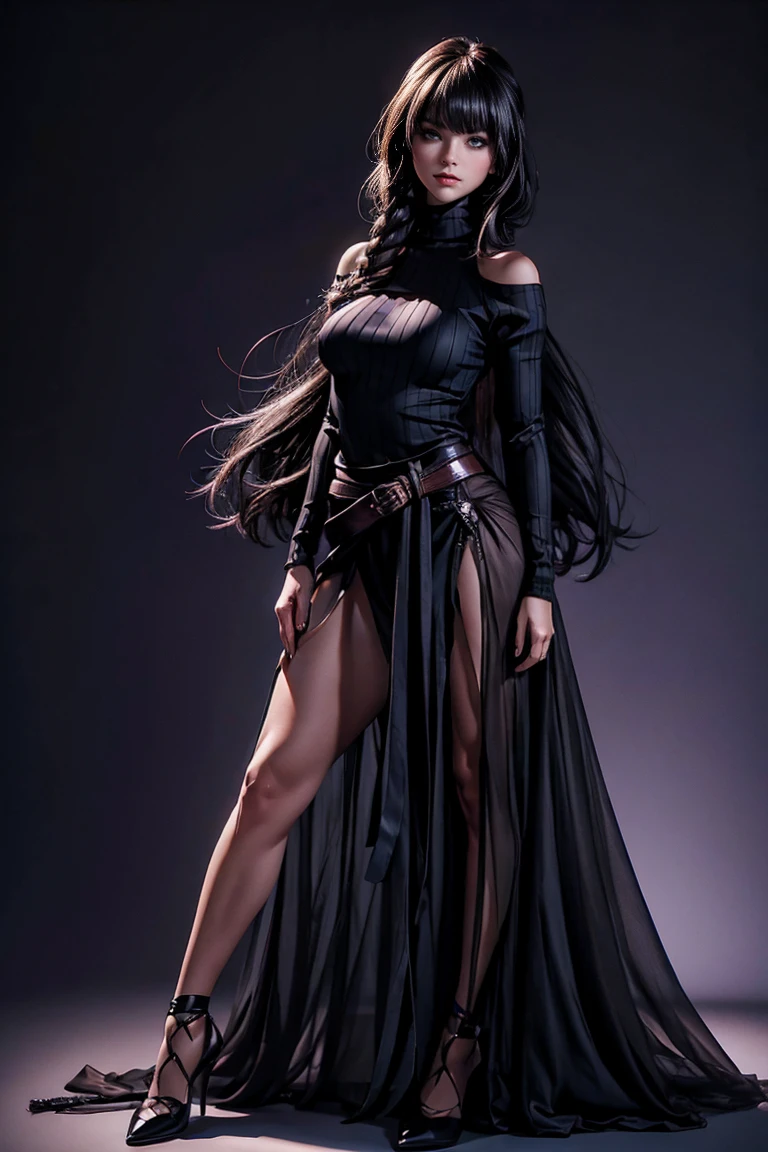 Generate a full-body image of a vampire using advanced rendering and modeling techniques in 3DS Max, SketchUp, SolidWorks, AutoCAD, Blender, Vectary, MeshMixer and Unreal Engine 5.
Details:
- The vampire has long, dark hair cascading over her bare shoulders, highlighting her pale skin and delicate facial features.
- His blood eyes are deep, hypnotic and glow with a mixture of desire and danger, like those of a predator.
- She has sharp fangs, visible when her red lips open slightly and expose her fangs.
-She is half naked wearing a black and red dress that fits perfectly to her curves and exudes an aura of seduction and cruelty.
- The background should be placed in a dark and foreboding location with a detail level of 1.2.
- The woman's face must display a mixture of sensuality and demonic expression, contrasting with the dark environment.
- Use photon mapping, radiosity, and physical rendering techniques with automatic white balance for realistic lighting.
- Create a cinematic lighting setup with a slightly intensified twilight effect.
- Apply a soft focus effect to the final image, maintaining ultra-detailed and realistic visuals.
- Artwork must not be based on a specific photograph.
- Evoke a sense of technology and high-quality craftsmanship, akin to a masterpiece of illustration and CG art.
- Include elements of unity, wallpaper and official art in the composition.
- Render woman's hair with detailed bangs.
- Render the final image with black background and plain background.
- Do not include watermarks or text overlays in the generated image.
Note that I can't actually generate the image, but I modified the prompt to be clear and detailed so that a model like ChatGPT or another AI model can generate the image based on the instructions provided. Scary and well detailed background.