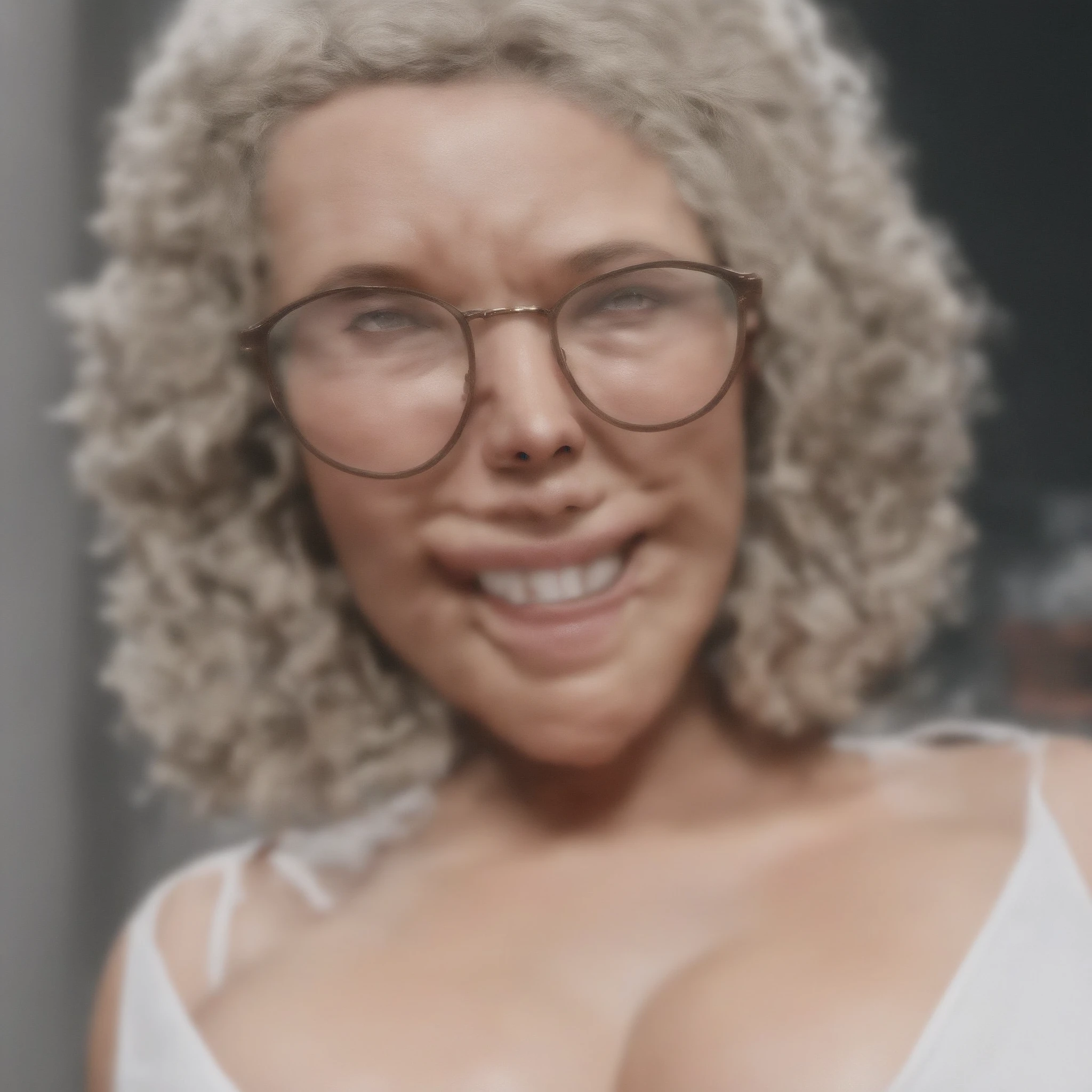 score_9, score_8_up, score_7_up, 1girl, solo, swirl hair, gray hair, gray eyes, glasses, star earrings, 3d, beauty mark, by sofa, seductive smile, aroused, standing, from below, lace black thong, lace black bra, covered nipples, shy, blush, cameltoe, cowboy shot, nude body, looking on viewer, sitting on fours, on knees, front view, open mouth,