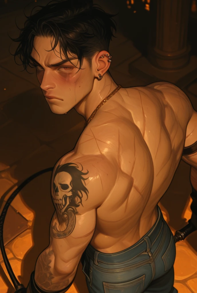 ((Best quality)), ((masterpiece)), (detailed), A half-naked realistic non-anime guy holds the bolt of his gay friend