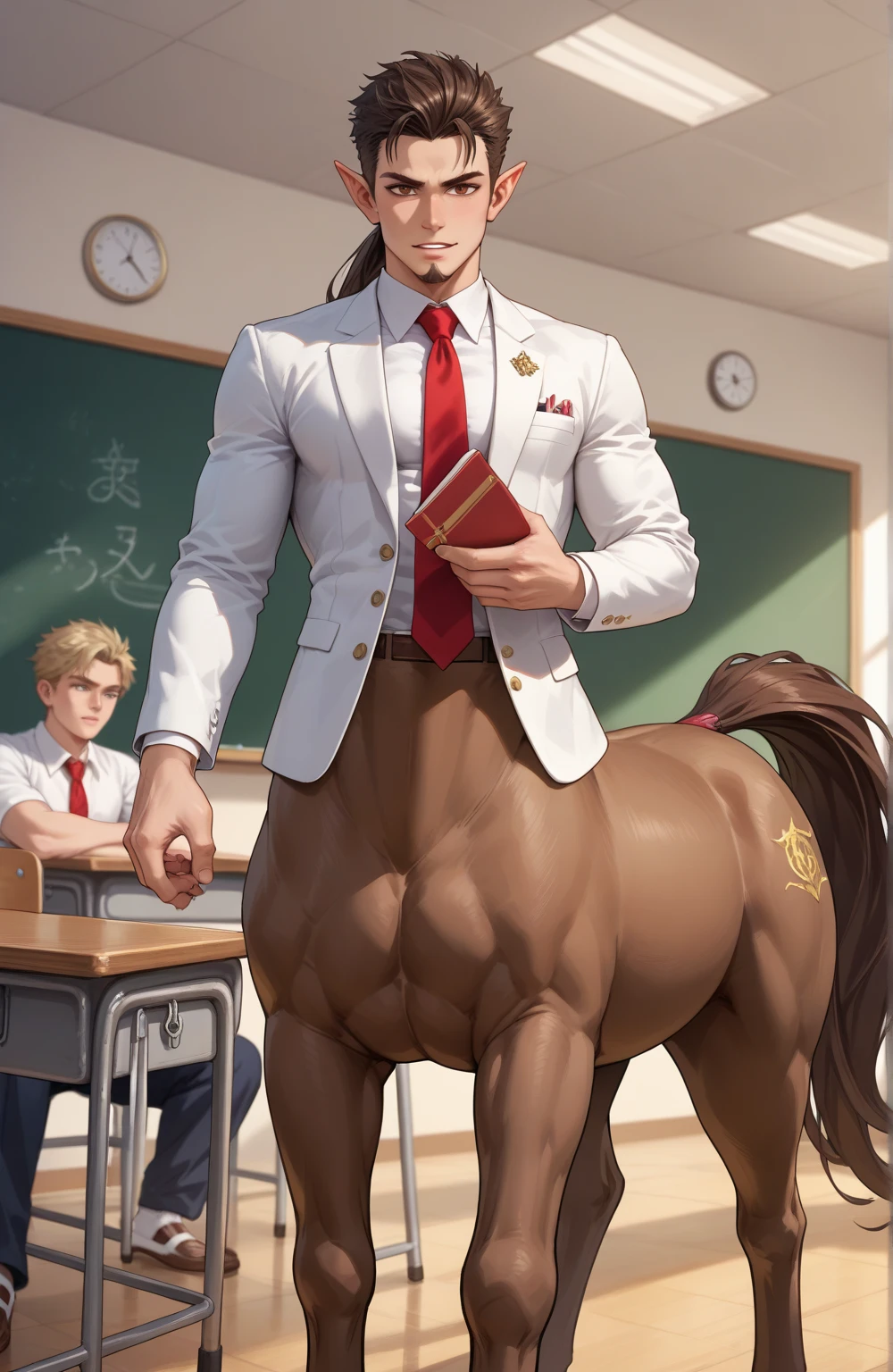 Feral sheep butt , horse pussy, teasing, open mouth, tongue out, blush , pussy juice , everyone watching, in the classroom , human male,