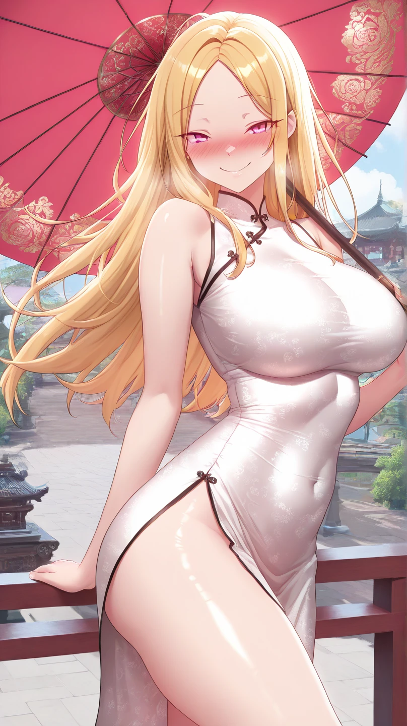 character girl 1,perfect body,odd eye,big breasts,big breasts,thin waist,long hair,wet clothes,valley,China dress,expression of embarrassment,slouch,thighs,open mouth,tongue out,Drool,Ahegao,Tanga