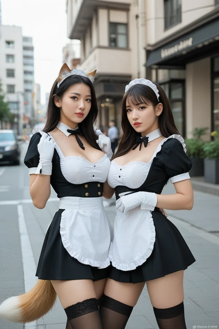 (8k, ultra-high resolution, highest quality, masterpiece:1.2), ultra-realistic, (realistic, photorealistic:1.37), (realistic skin:1.2), ultra-detailed, Canon EOS RP, 8k, Korean mature woman, smiling,(fat:1.4),(super obese:1.5), (super curvy:1.4), ((super voluptuous,)) ((full body shot:1.5)),(standing:1.5), thick ankles, (((maid cafe))), (((crowd of maids:1.5))), (((cat ears, cat tail))),(checked maid uniform:1.4)