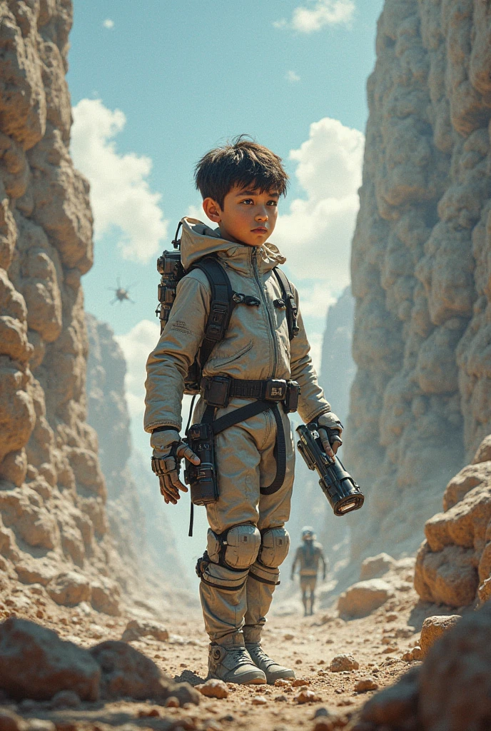 Change this boy background to a dune sunset professional product photography 