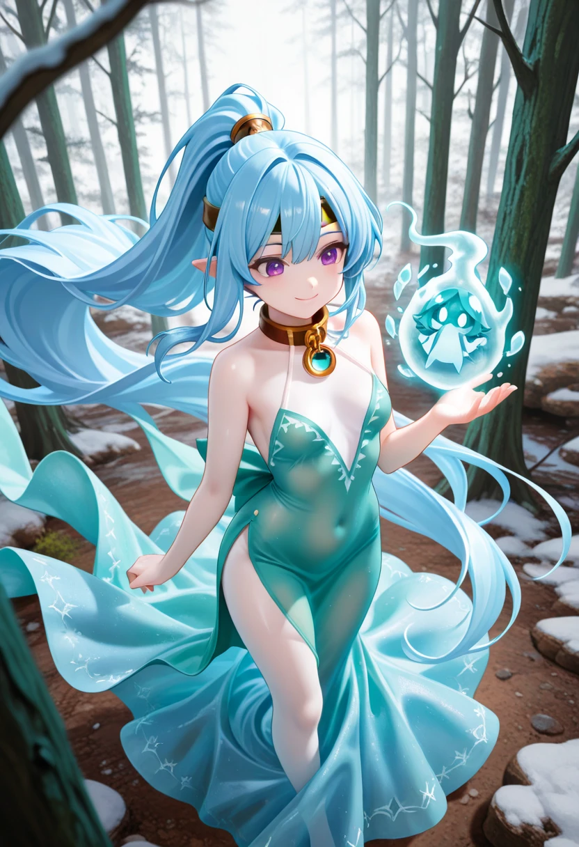 "The mesmerizing 'Goddess of Water' emerges from the depths, radiating an ethereal glow. Her flowing gown shimmers with iridescent hues as she gracefully stands amidst a tranquil aquatic scene. Sparkling droplets of water cascade around her, creating a magical ambiance. Captivate the viewer with intricate details, divine beauty, and a touch of mystery.