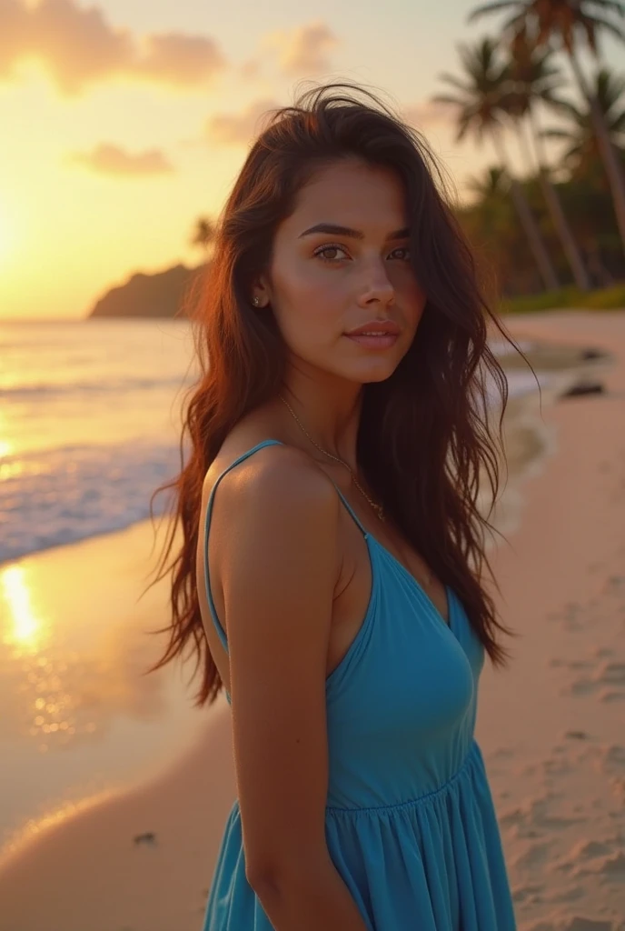 Best Quality, Masterpiece, Ultra HD, (Fidelity: 1.4), Photography, ((Flooded Hawaiian Beach)), Stunning Indian Woman, Full Length, (Torn Clothes: 1.5), (Wet Clothes: 1.4), (Sadness), Tank Top, Shorts, Boring, Dark, Desperate, Sad, Cinematic, Tear, Tear Drop , bare shoulders, real rain, wet blonde