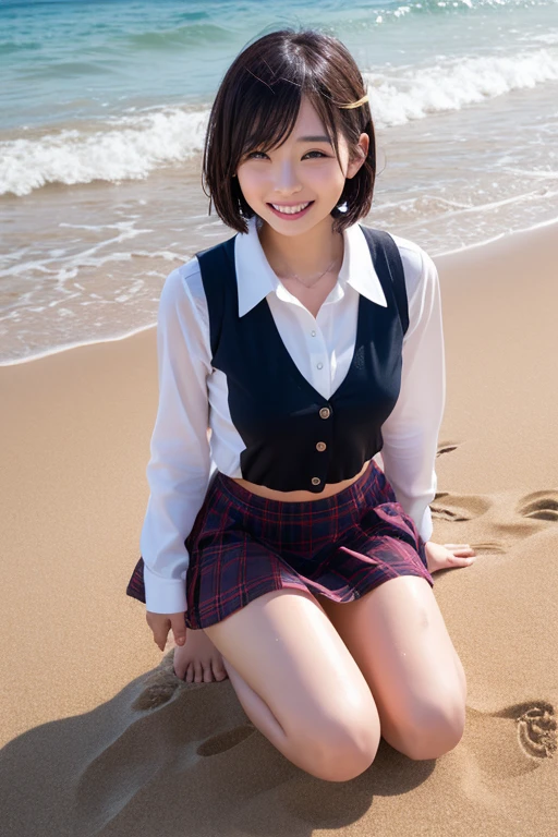 (masterpiece, Highest quality:1.2), 8k, young美しい女の子, 85mm,Official AR RAW Photos,young,Baby Face,clear,Junior high school freshman,very cute,Idol Style,student,Very short hair,10 generationsの少女 ,Place your hands behind your back,young,I can see your chest,Flat Chest,Erect nipples,No makeup, Film Grain, chromatic aberration, Sharp focus, Face Light, Bright lighting, 10 generations, Detailed face, ((((((14 year old high school girl))))))、Tight waist,Delicate body,At the beach,Delicate genitals,Genitals are clearly visible,young性器,Wide-open legs,Wide-open legs,Please spread your legs as far as possible,Look at my genitals,Showing off genitals,Feels good,From below,From the ground