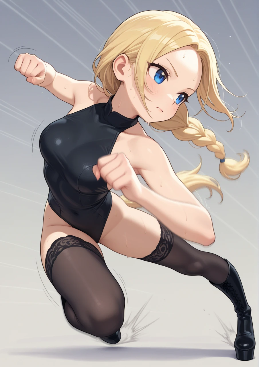 ((masterpiece)), (detailed), perfect face, muscles, embarassed, blush, virgin killer sweater, sideboob, sweater, arms raised,