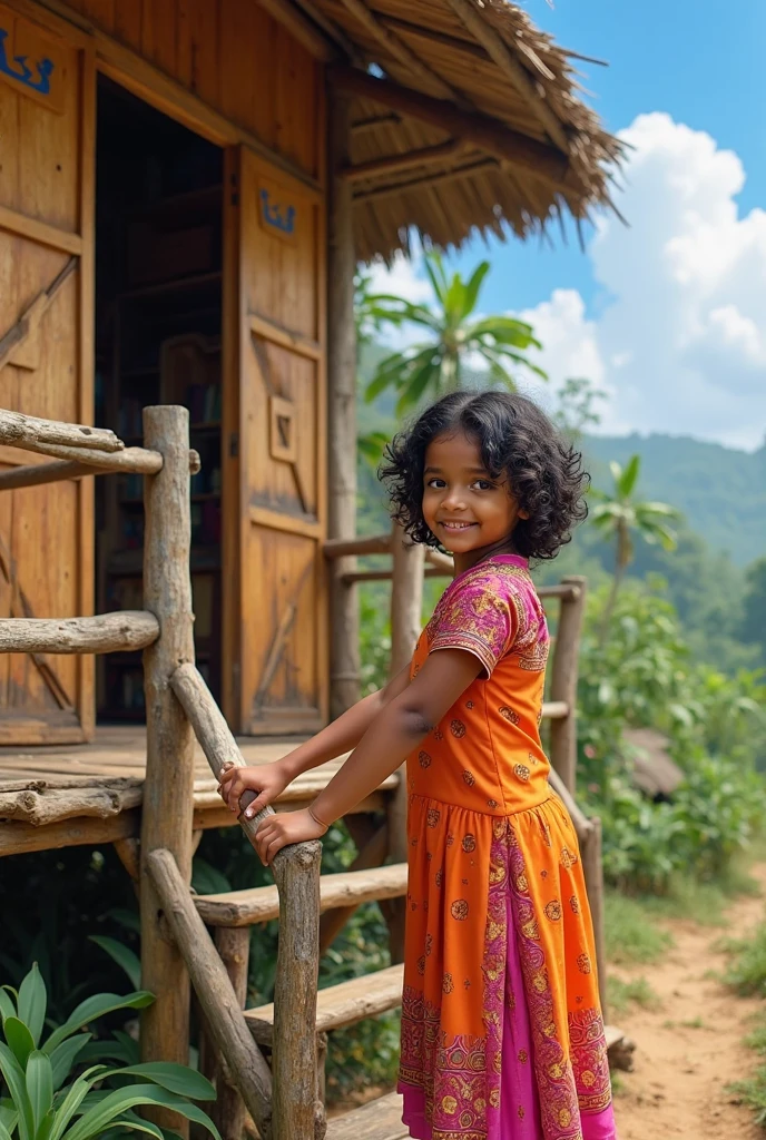 menina, dois anos de idade, cabelos dourados, olhos azuis, pele carente, bochechas rosadas, sorridente, is friendly with the people of the village