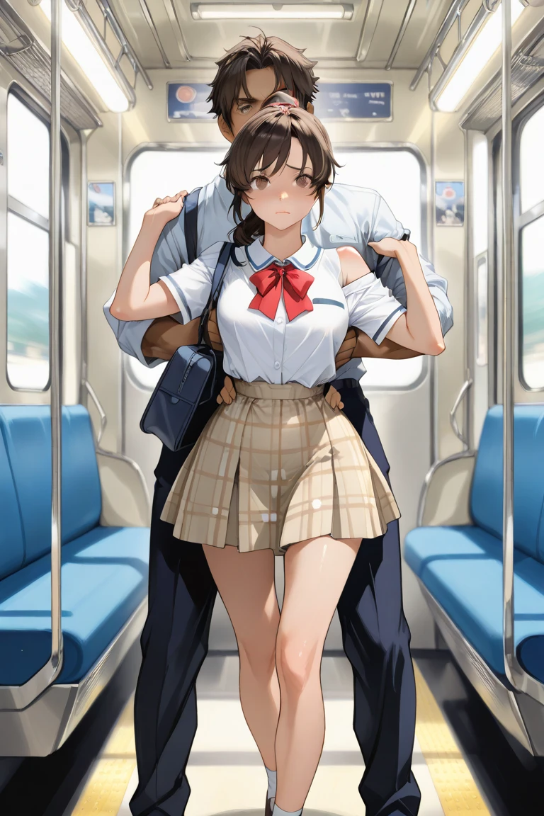 Browsing Caution,masterpiece,Highest quality,High resolution,Very detailed,Otherwise\(Sword Art Online\),Glasses,shirt,Pleated mini skirt,pantyhose,underwear,Embarrassing,Estrus,desire,(Ahegao),blush,(tears),(Inside the train),Half naked,Open clothes,(Men with bad faces),(Have sex),put in,Creampie,(Squirting),(Molester)