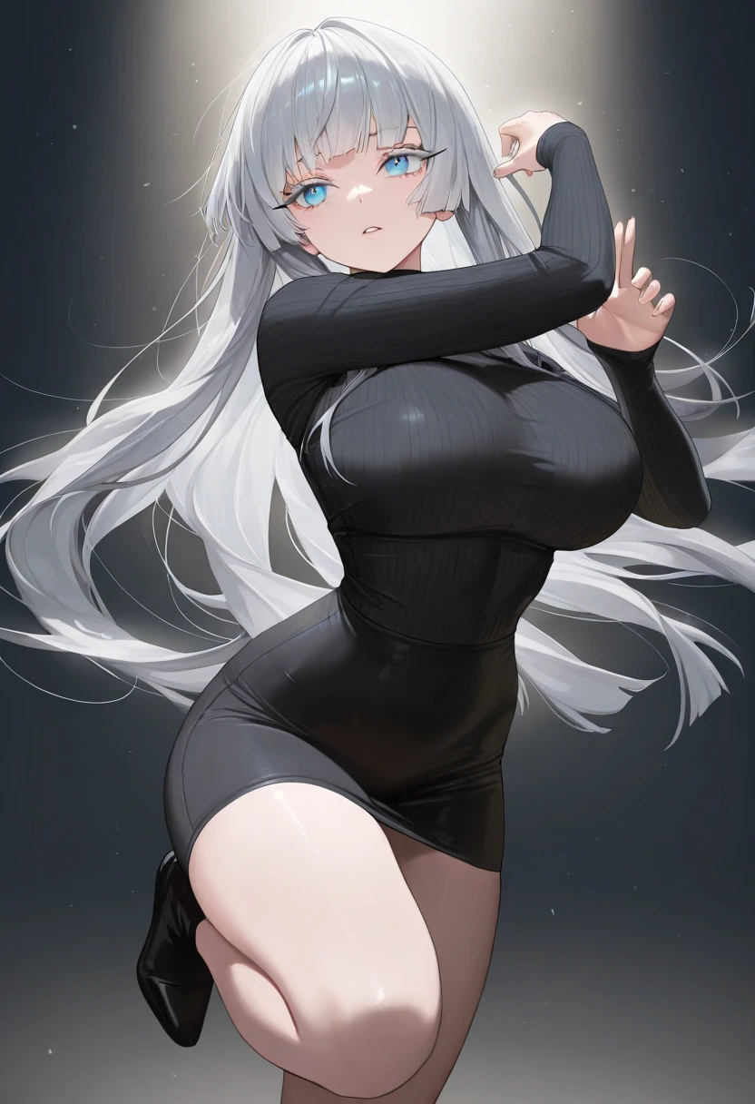 ultra - detailed, A high resolution, (actual, realistically 1.4),best quality,8K,フォトリアリスティック,cute big breasts,Silver hair,pretty eyes,short minidress,(White low waist underwear),look at a camera,Smooth skin,Lift up the perineum,Protruding ,(Split),(Perfectly detailed hands),(Wet with)