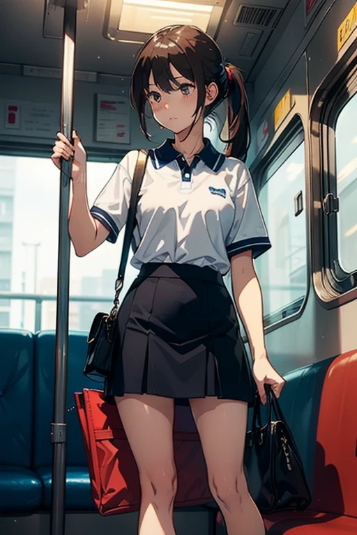peeing herself, peeing, peeing self, very desperate to pee, at a train station, full face blush, sad, crying, flustered, pubic hair, black stockings brown boots ruffled panties, peeing, peeing self, peeing, peeing self, pee puddle, puddle of her own urine is forming around her feet, holding small briefcase, short dress, petticoat, platinum black hair, sailor uniform, mini skirt