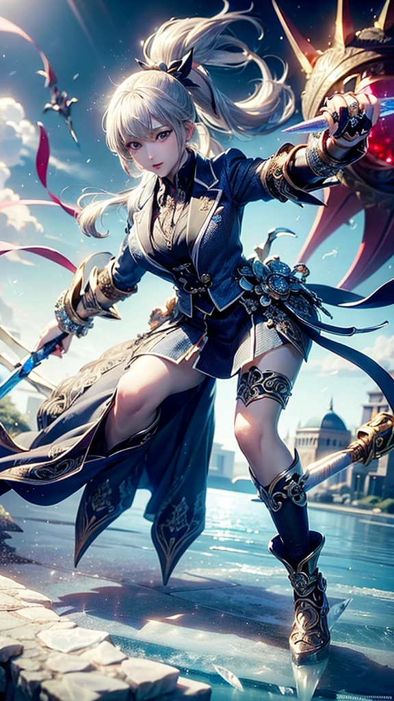 (masterpiece, 4K ,Super detailed:1.2), (anime:1), (Perfect quality), (((Adult body))), ((Swinging a big sword, Combat Ready)), The whole body is shown, Looking at the viewer, Big body, Traveling Swordsman, boyish, short hair