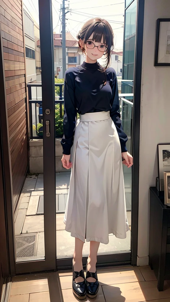 (long skirt,Long skirt in maxi length、bending forward、Longer dress:1.9),(((Kamimei、Bun hair、Embarrassing、red blush、embarrassed from、Mouth ajar))),((((White lace blouse、sleeveless、Gray Check Skirt、small tits、oestrus、I'm、Turtleneck sweater、no sleeves、high-heels)))),((In the office、In the company、In the reception room、frombelow))、masutepiece, 1girl in, best qualtiy, Ultra Detail, (shiny), (Small)、(((with blush cheeks,))),Ray tracing,Perfect Lighting, (milky skin:1.2),reflection, up looking_で_viewer, blush, bow ribbon, yellow_Eyes, White choker, Low_Twin-tailed、(((A slender,Japan's cutest 28-year-old beautiful girl))),Small ribbons in the hair、Contrast Legs