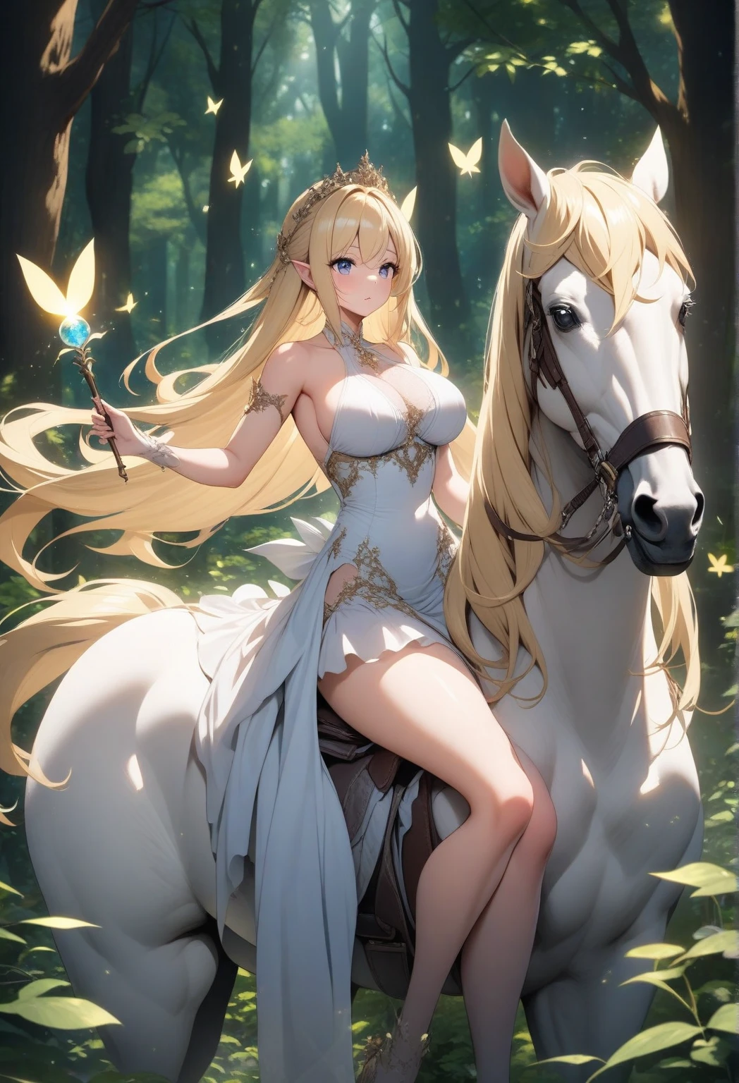 ((((Full nudity)))),Armpit Show,((Riding a white horse:1.5)),(masterpiece, Very detailed,8k, high quality, Best image quality)、Realistic,Long eyelashes、eyeliner、eyeliner、highlight、Eye light、(Glowing Skin:1.5、Big Breasts:1.3,Cleavage、Thick thighs、Hair blowing in the wind、A chest with a strong presence)、smile、(masterpiece, Very detailed,8k, high quality, Best image quality)、(Sophitia_White Dress_iwife、blonde、Long Hair、Braiding、blue eyes、jewelry、arms、Cleavage、sword、armor、shield、Earrings、片Braiding、White Dress、Nipple concealment,belt、See through、armored dress、hair ornaments、White Dress、arms保持、very Long Hair、lips、Exposing shoulders、bangs、gloves、Hair Ribbon、necklace、skirt、clavicle、wing、Revealing clothing、Bangles、肘gloves、Greek clothing、Braidingポニーテール,Temple)、Blur the background、Goddess of War、In combat、Petals fluttering
