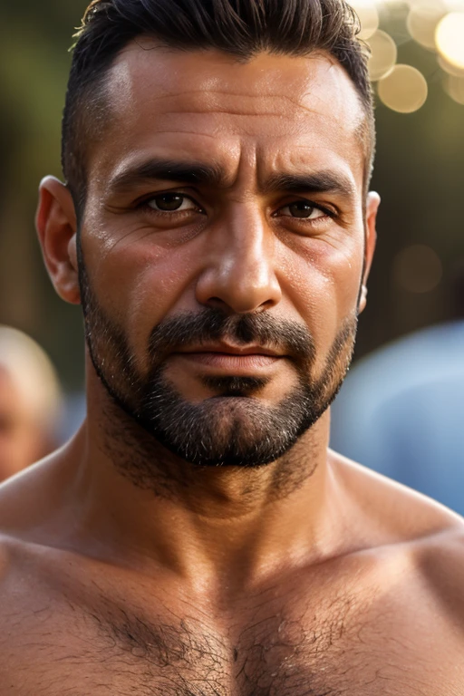 Man is the only nude person in a crowd of clothed gawkers