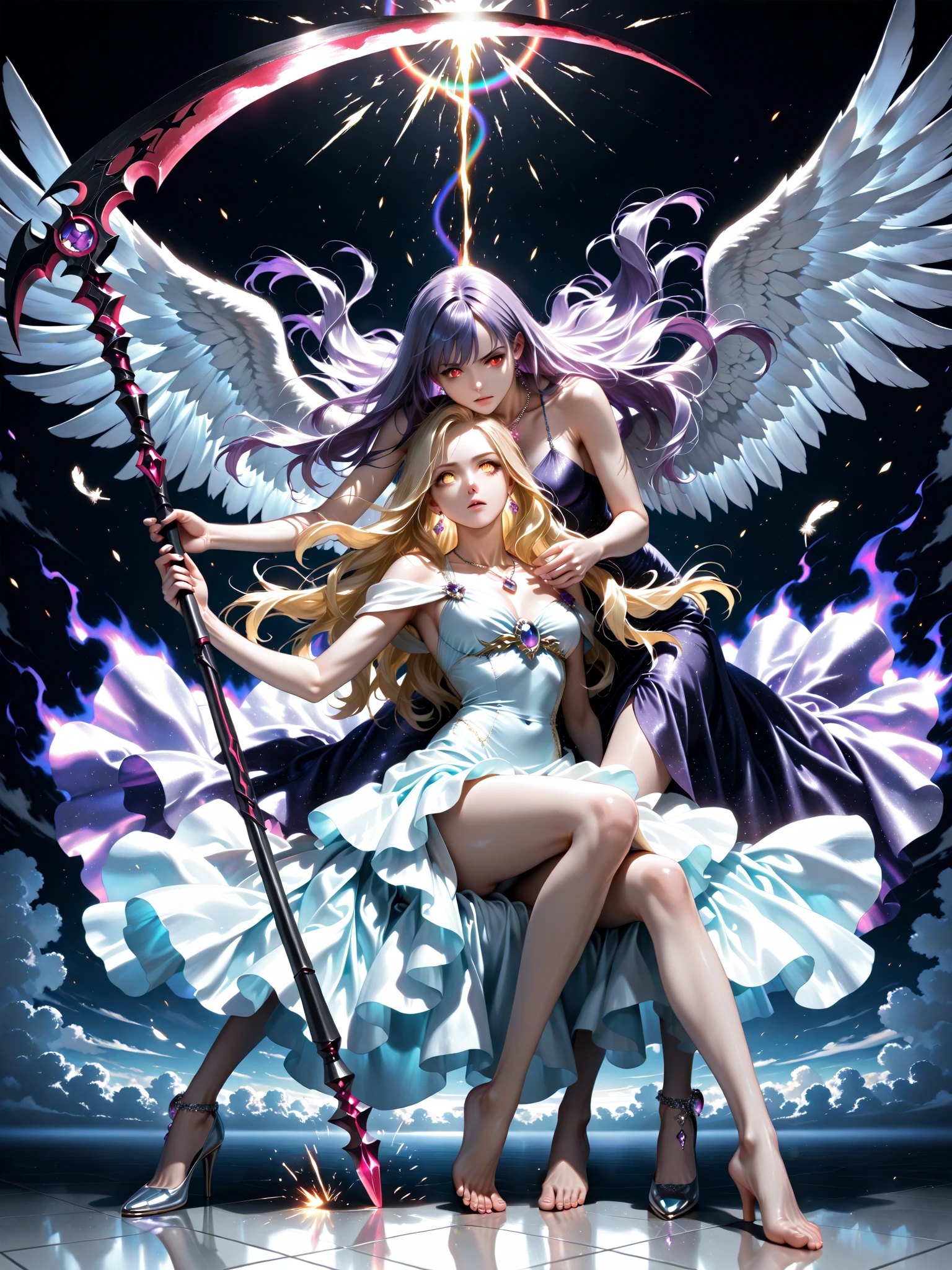 Anime girl sitting in chair,There is a dragon and a woman, by Yang J, author:Shitao, WLOP and Sakimichan, 2. 5 D CGI anime fantasy artwork, Pisif, Anime fantasy artwork, Anime fantasy illustration, Pisif 3DCG, at pixiv, eros and thanatos, Highest rated on Pisif,Remove the watermark,8k。