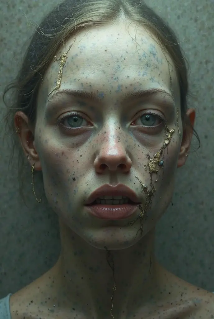 (tall woman with slim figure), (she sits in the pool in rainy weather), ((dark red very long hair)), (small head), ((detailed realistic face and eyes)), cinematic lighting, 8K resolution, ((long white shirt)), ((very wet shirt)), ((wet hair)), (she pulls down the shirt)