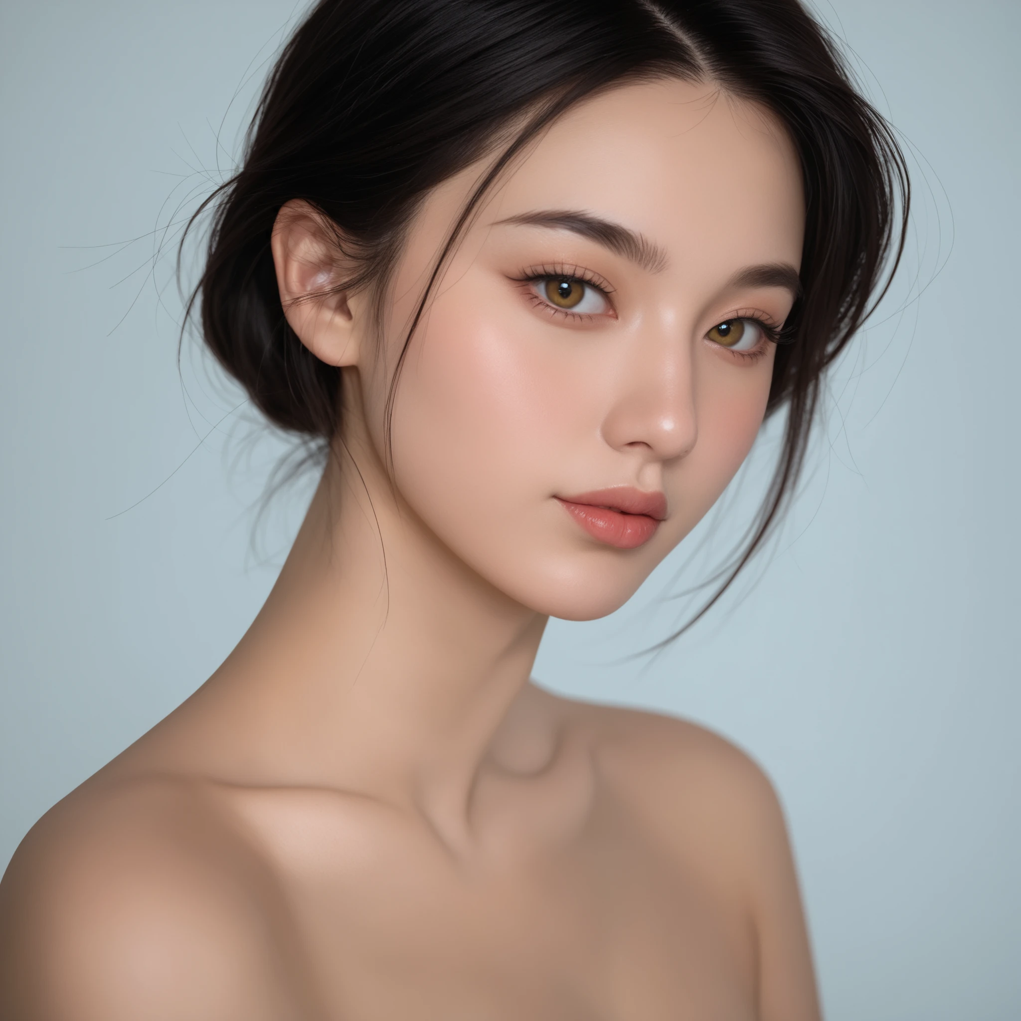 beautiful indonesian girl, ((8 years old)) ((perfect body anatomy)), ((very small breasts size)), ((high ponytail)), nude pose, bitch pose, ((naked pose)), Very cute like a baby face, masterpiece, top-quality, 8K, in the office's room, UHD