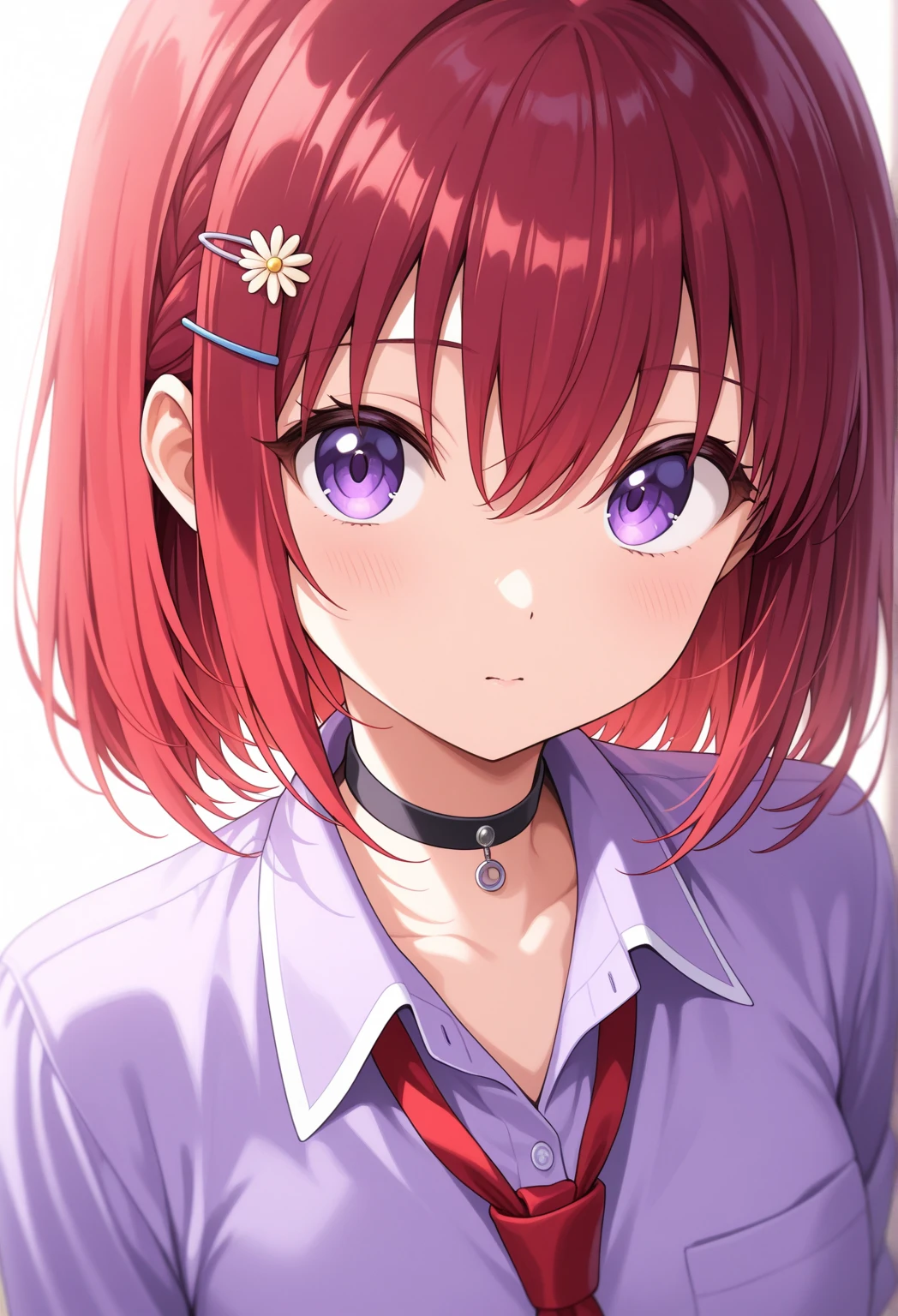 masterpiece, Highest quality, High resolution, break, masterpiece, Highest quality, High resolution, break ,Wicked Smile,, purple, Ruby, Simple Theme, , Top Shot, ,look up, clavicle,break, shinka nibutani, , Jacket, Checked skirt ,