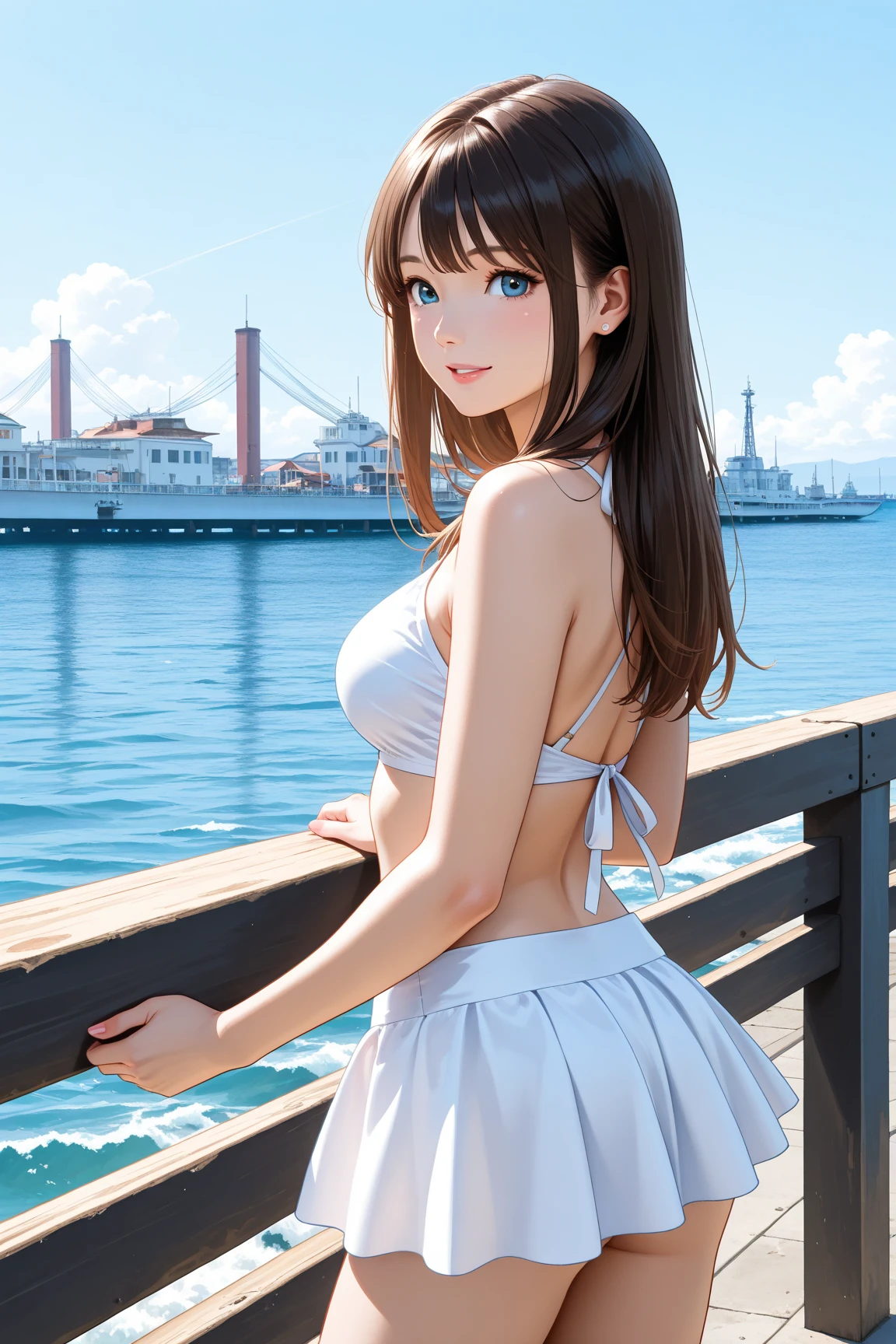 High quality, highly detailed CG unity 8k wallpaper beautiful landscape oil painting, 1girl, bikini, jetski,