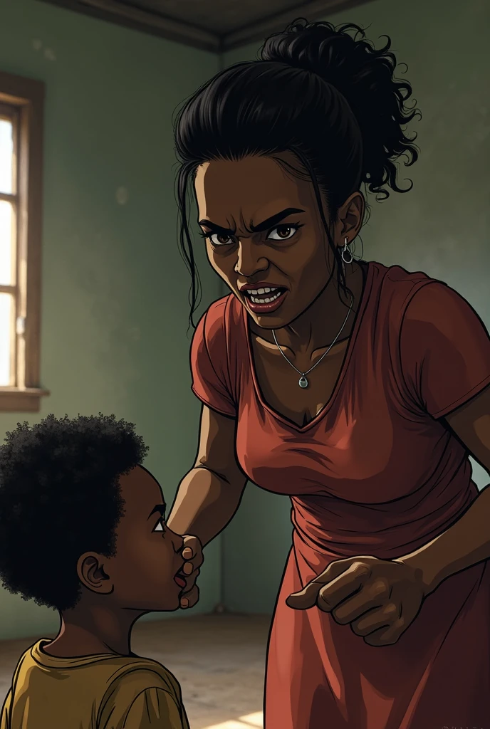 Une mère noir qui brutalise le neuveux noir de 8 ans de son mari avec un fer à repasser, qui lui pert connaissance.