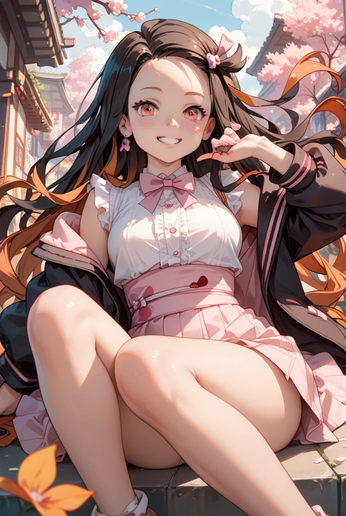 score_9, score_8_up, score_7_up, score_6_up, <lora:anmiXL_P6_lokr_V4236:0.95> 1girl, solo, chocolate, long hair, green eyes, socks, jacket, shoes, sneakers, white socks, sitting, red jacket, box, looking at viewer, breasts, smile, black hair, ribbon, heart, valentine, white background, pink ribbon, side ponytail, shorts, hair ribbon, holding, food, simple background, candy, open jacket, full body, kneehighs, open clothes, sleeveless, very long hair, medium breasts, bare shoulders, white footwear, blush, closed mouth, red shorts, mole, thigh strap, holding food, long sleeves, off shoulder, mole under mouth, short shorts, food on face, shirt, chocolate bar, eating, heart-shaped box