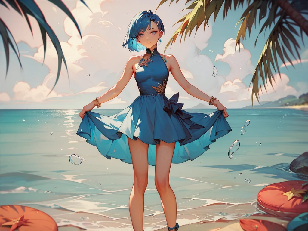Ocean sea shell character outfit anime fish plant queen octopus girl body seashell anime digital short hair starfish futuristic full body dynamic plant horns headset long fish shoes liquid dress