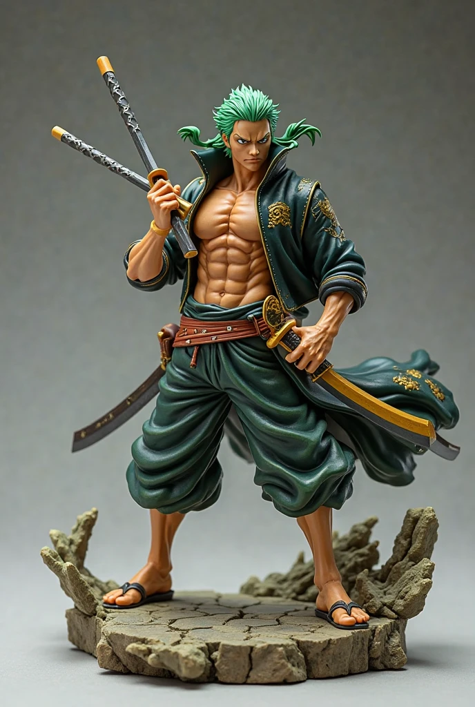 Lolonzo Zoro has a cool style with a sword、Anime style、The background is red with flames