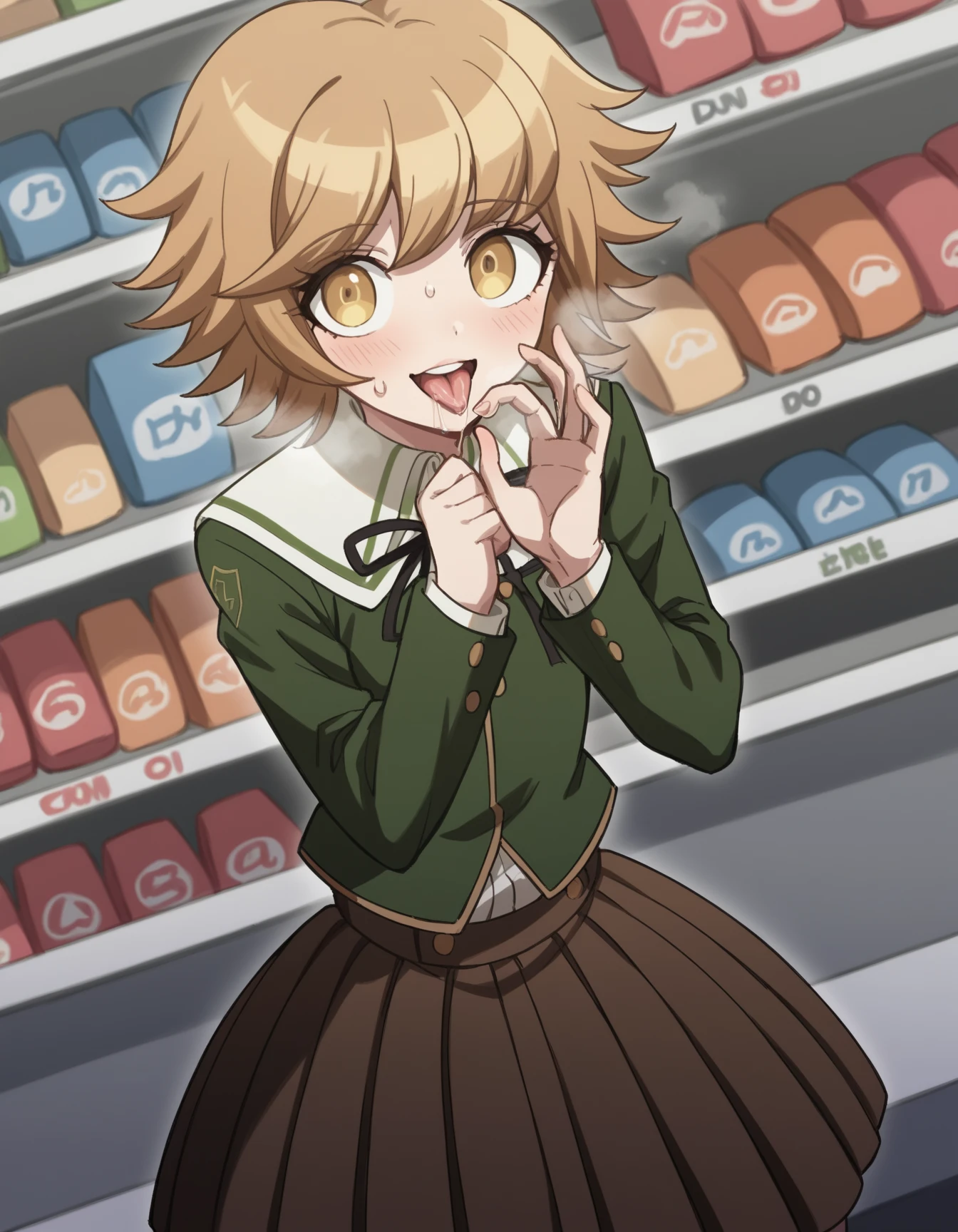 1girl, solo, Mary, blonde hair, curly hair, long hair, ondulated hair, sheep girl, sheep horns, yellow eyes, black dress, (trim fur),

Cowboy shot, tavern, bar, happy, dynamic pose, sitting, chair, table, raising hand, holding bottle, raising fist, celebrating,

masterpiece, best quality, amazing quality, highres, absurdres, detailed face, detailed eyes,
masterpiece, best quality,amazing quality, very aesthetic, absurdres, depth of field, blurry background, extremely detailed face, detailed eyes eyes