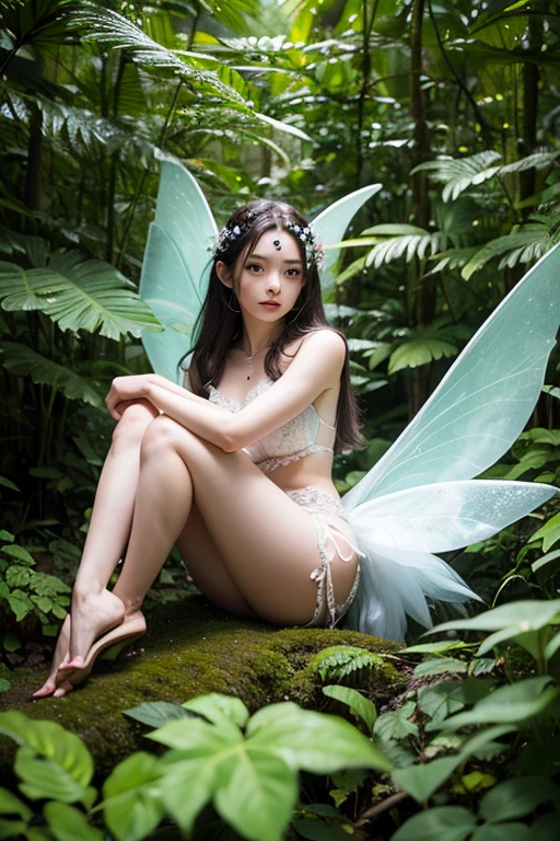((1girl)),in beautiful fairy, pose at garden, makeup with glossy lip, small breasts, (beautiful fairy:1.4), various angle, ((face focus)), 22 years old, Beautiful Korean Girl, ((standing)) pose, (nsfw:1.4), flower on her body