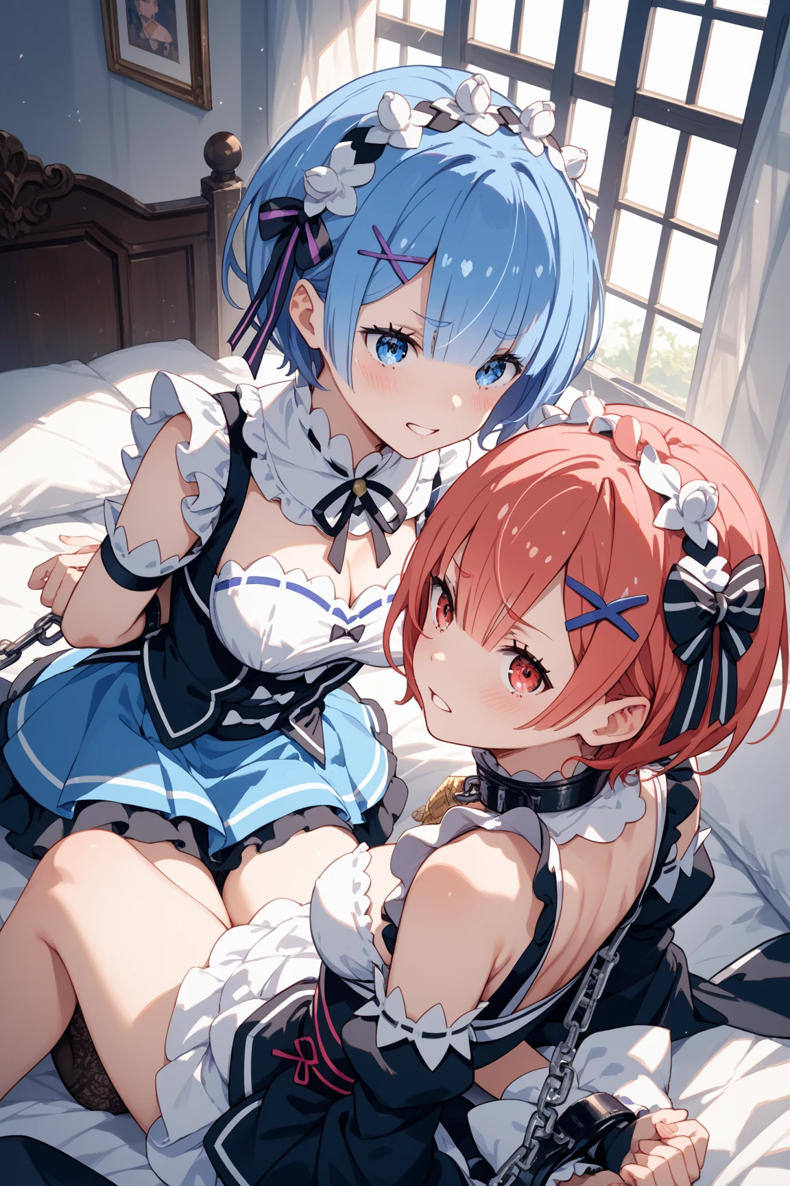 Anime character wearing a long-seated garter posing for a photo, Anime Girls, Seductive Anime Girl, two beautiful anime girls, wlop and sakimichan, Kantai Collection Style, Hajime Yatate, Ecchi anime style, Top Rated on pixiv, thighs thighs thighs thighs!!!, anime moe art style, anime cover, girls frontline style, at pixiv